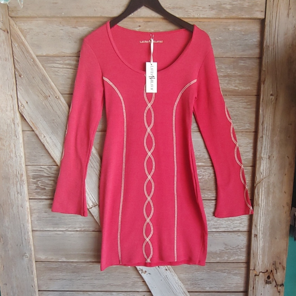 MADE IN USA RED BELL SLEEVE DRESS